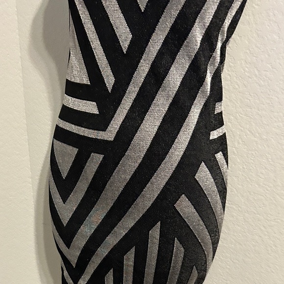 BEBE black & silver one shoulder bodycon dress, Sz Small, metallic party dress - Picture 2 of 5